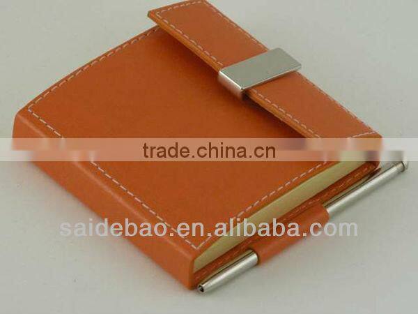 PU leather writing memo pad holder with pen
