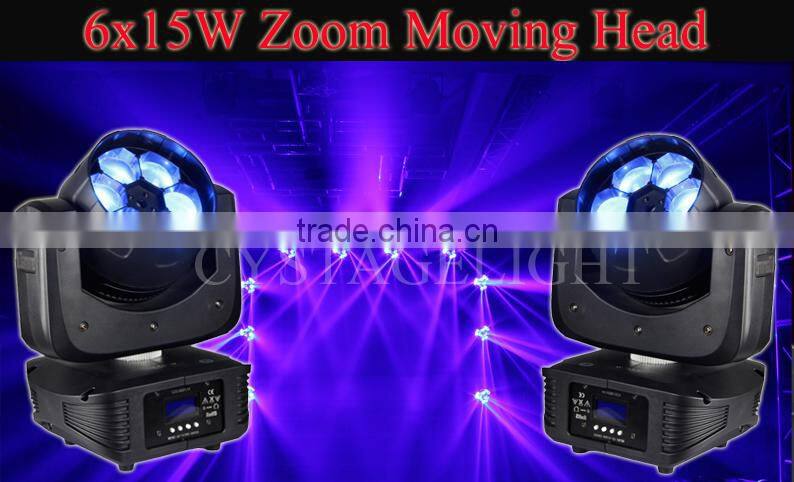 Outstanding 2015 New Shinely 6x 4in1 15w Rgbw Led Zoom Beam Wash Moving Head Professional Stage Light