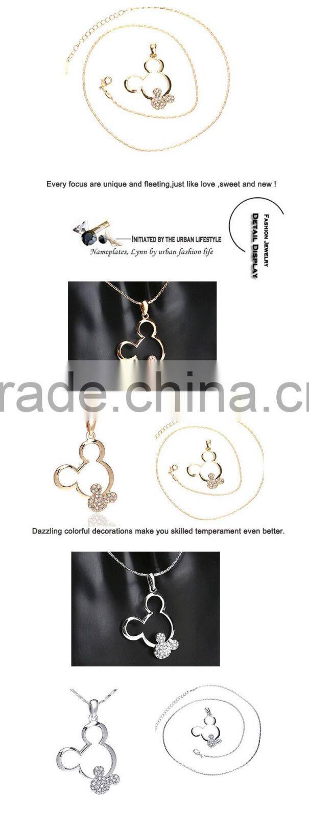 Cartoon Animal Designs Pendant 18k White/Yellow Gold Plated Austrian Crystal Rhinestone Alloy Chain Statement Necklace