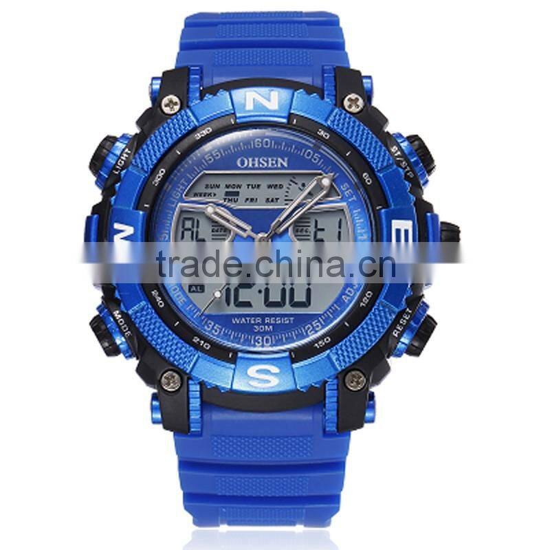 WJ-5257 Japan double movement digital men rubber strap waterproof fashion OHSEN student LED watch