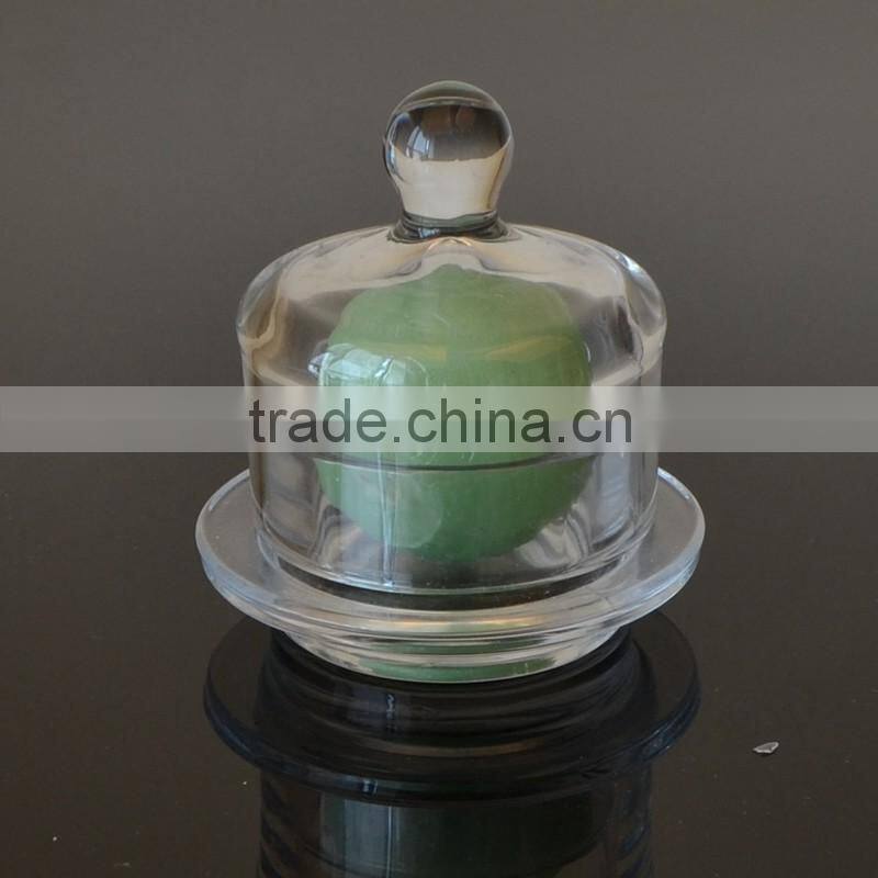 Round Shape Glass Dessert Container Glass Plate with Saucer and Lid