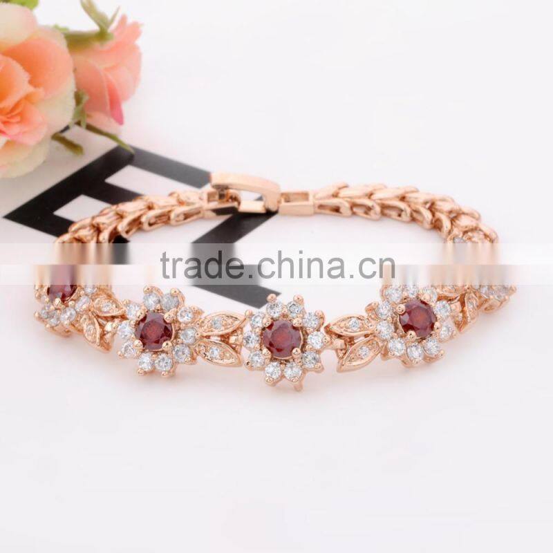 Wedding Jewelry 18 K Gold / White Gold Plated Inlay Red Zircon Cubic Bracelets