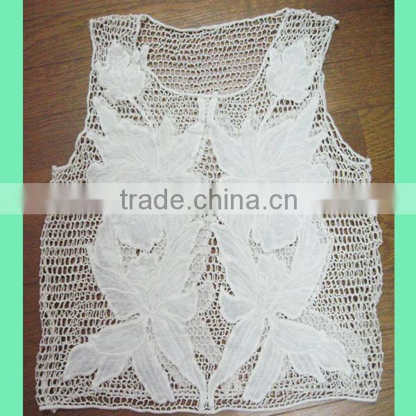 Wholesale cotton lace sleeveless women net tops