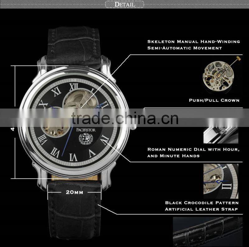 INFANTRY Men's Luxury Mechanical Silver Case Leather Deluxe Watch