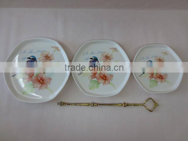 fine decal ceramic butter dish set with verdant tray