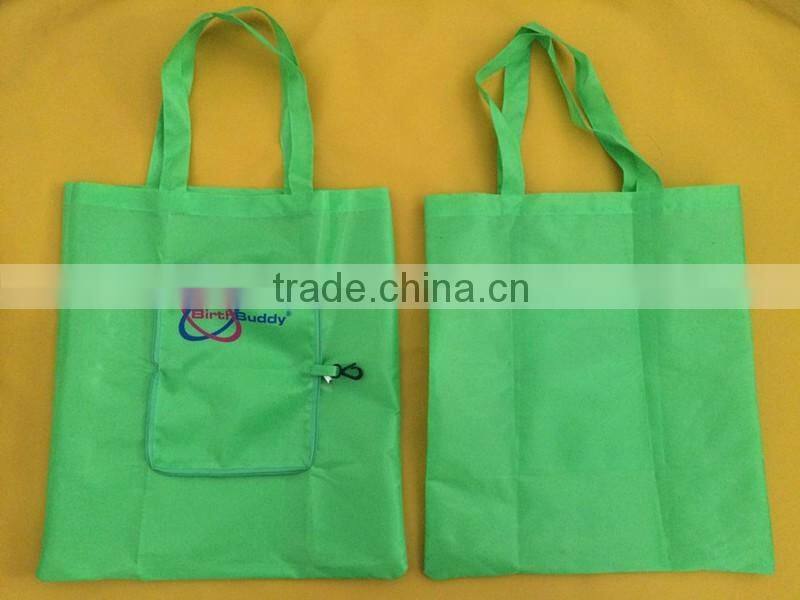 Folding nylon tote bag folding bag into pouch shopping bag with logo customized