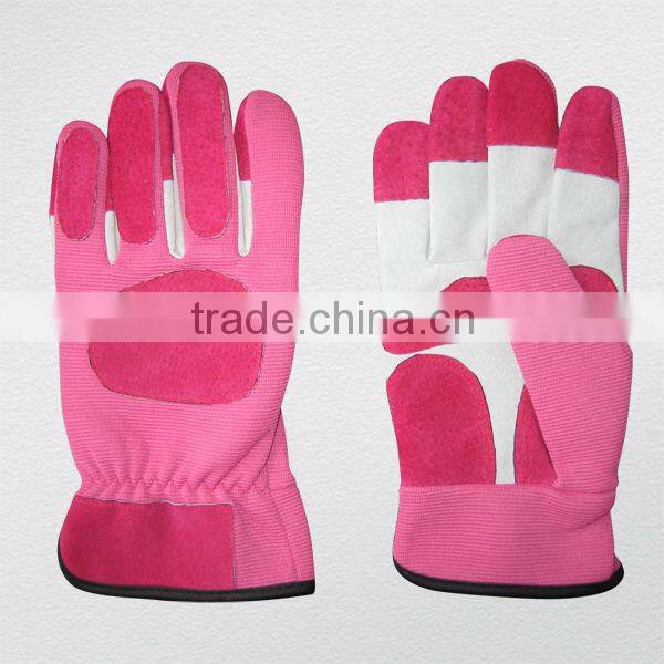 Pink color pig skin leather garden glove