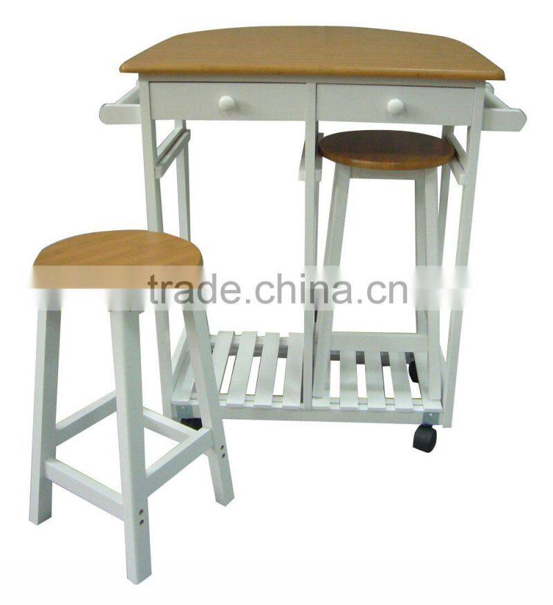 New design MDF with PVC wooden kitchen trolley with wheels