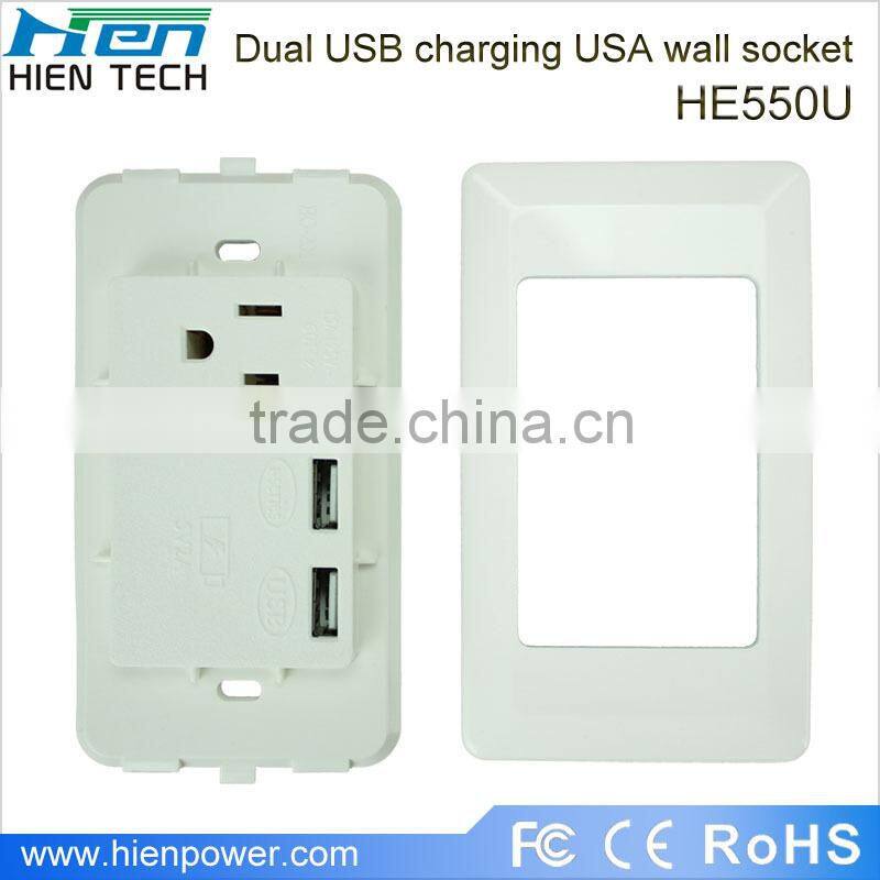 America type USB wall socket 1 gang 2 USB ports