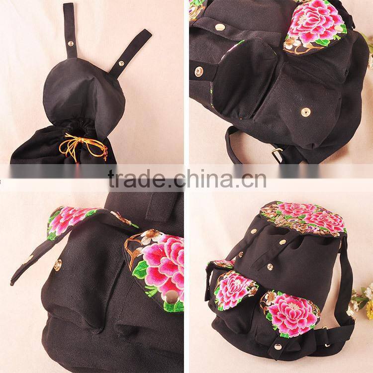 China ethnic embroidery woman canvas hiking backpack