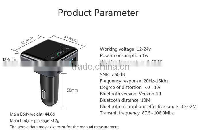 BC12 Dual USB Car Charger Bluetooth FM Transmitter Kit with APP Function, Support LCD Display / TF Card Music Play / Hands-free