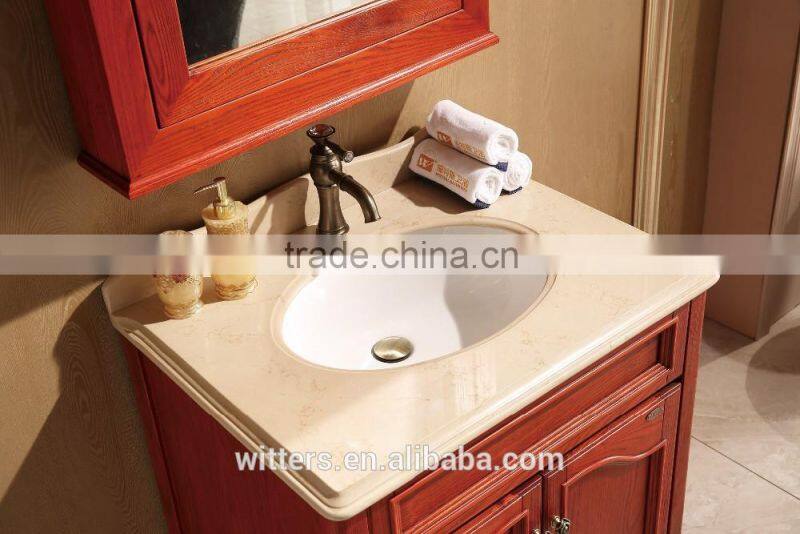 Below 100cm Floor mount antique bathroom vanity Red brown classic carve Cabinet WTS822