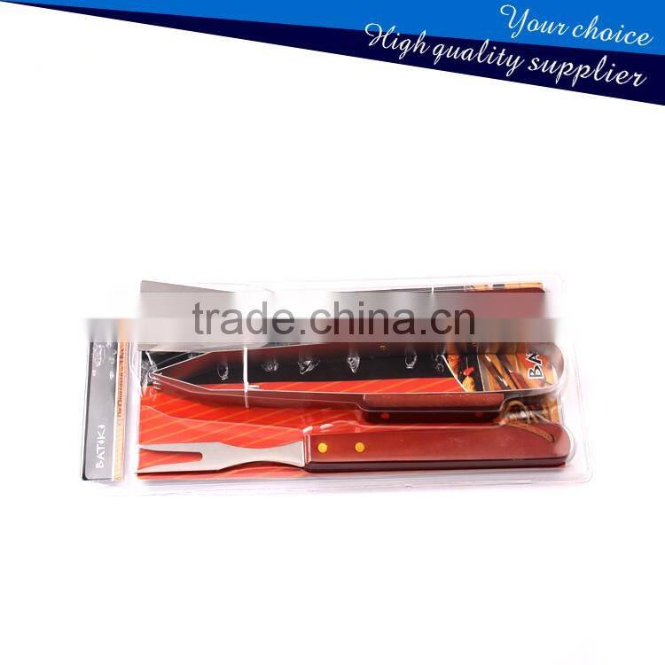 In Blister 3PCS Wooden Handle BBQ Grill tools set