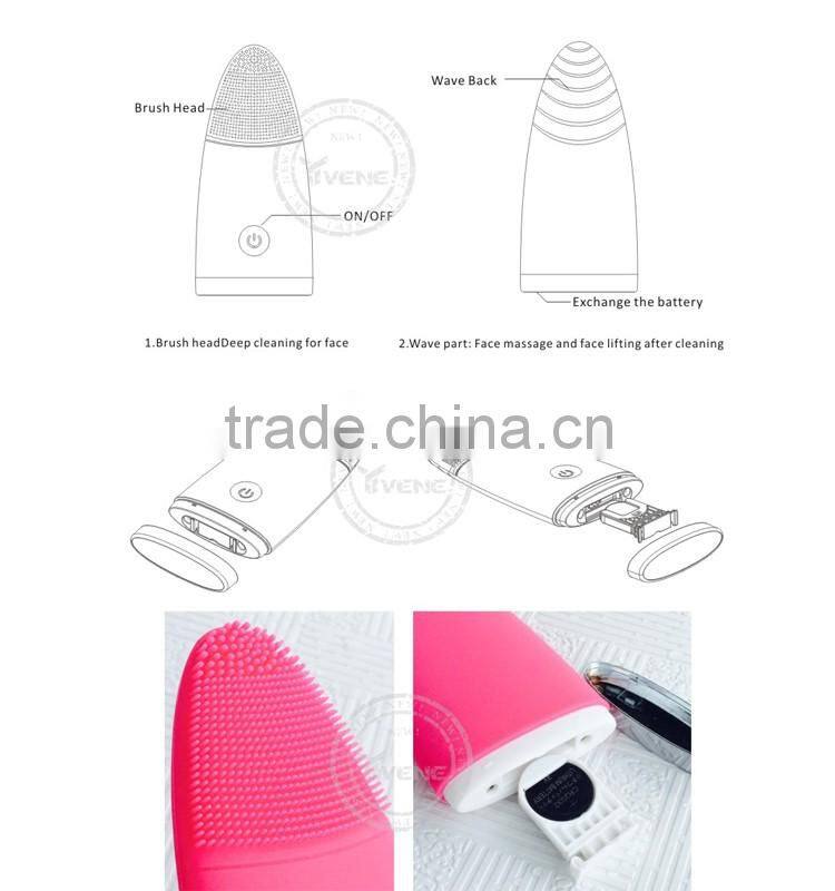 Blue Color Vibration silicone face brush Deep Cleaning
