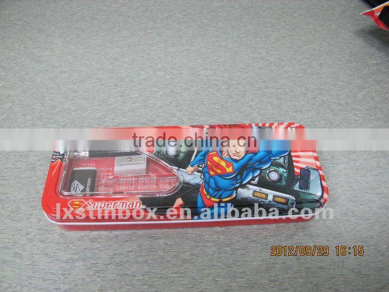 rectangular with window double layer tin pencil box