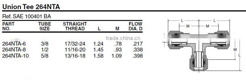 964 Union Tee,Air Brake Fittings for Nylon Tube, Brass valve