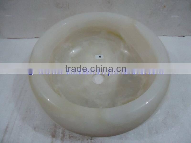 Long Life PURE WHITE ONYX ROUND TYRE SHAPED SINKS AND BASINS
