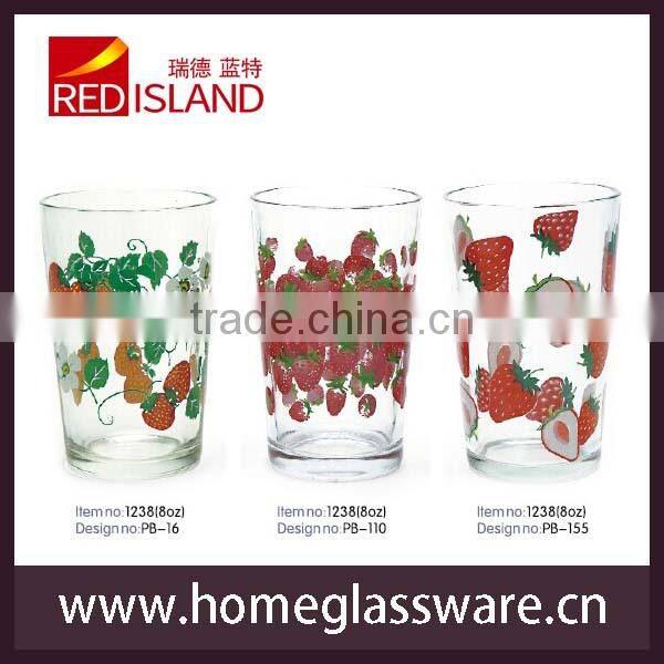 Printing Glass Tumbler with Strawberry Pattern/Water Glass Set