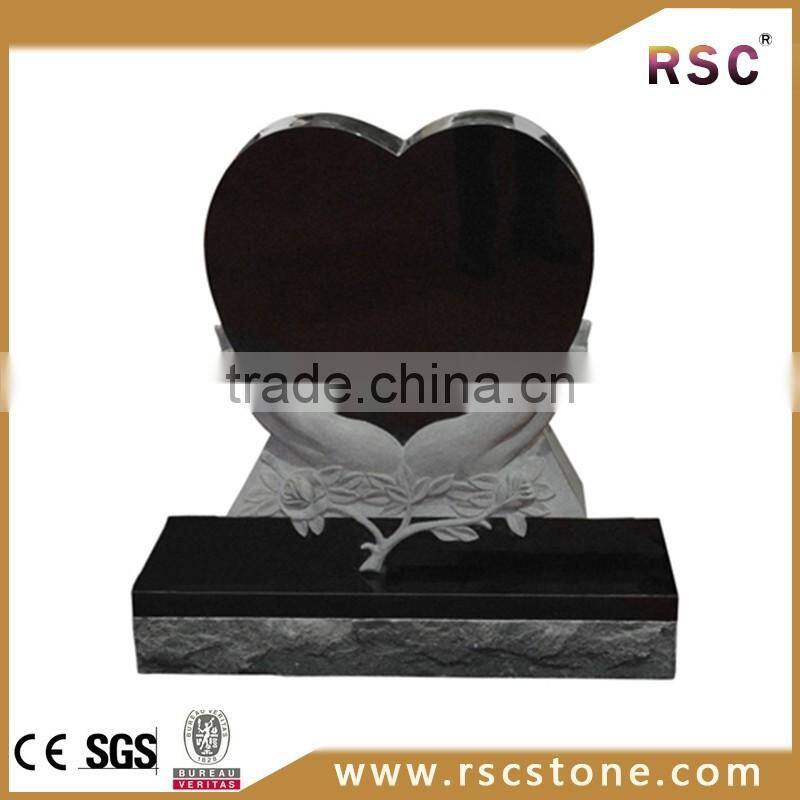 Black granite heart shaped headstone