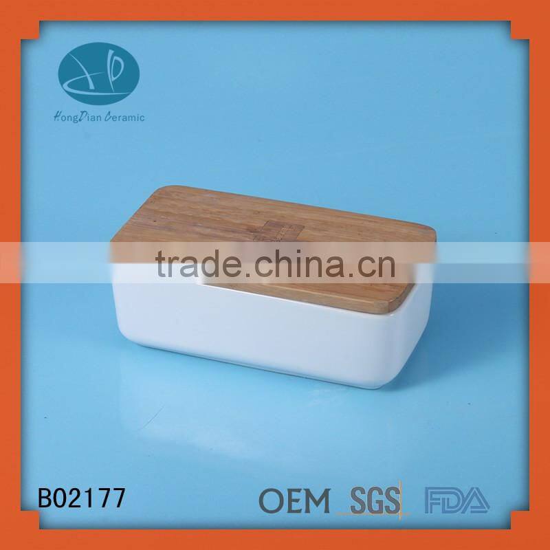 ceramic butter bowl wooden lid,food container lunch box storage box for food,ceceramic bento box with wood lid