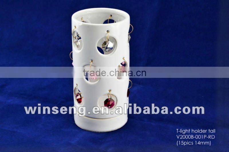 White Ceramic T-light Candle Holder for home decor with crystals from swarovski