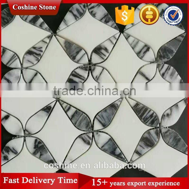 Pure white marble and panda white marble waterjet mosaic tile