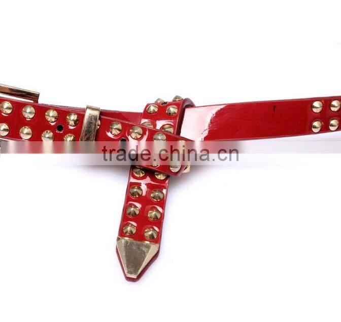 Wholesale double layer rivets decorated square pattern buckle sex women lady thin PU waist belt