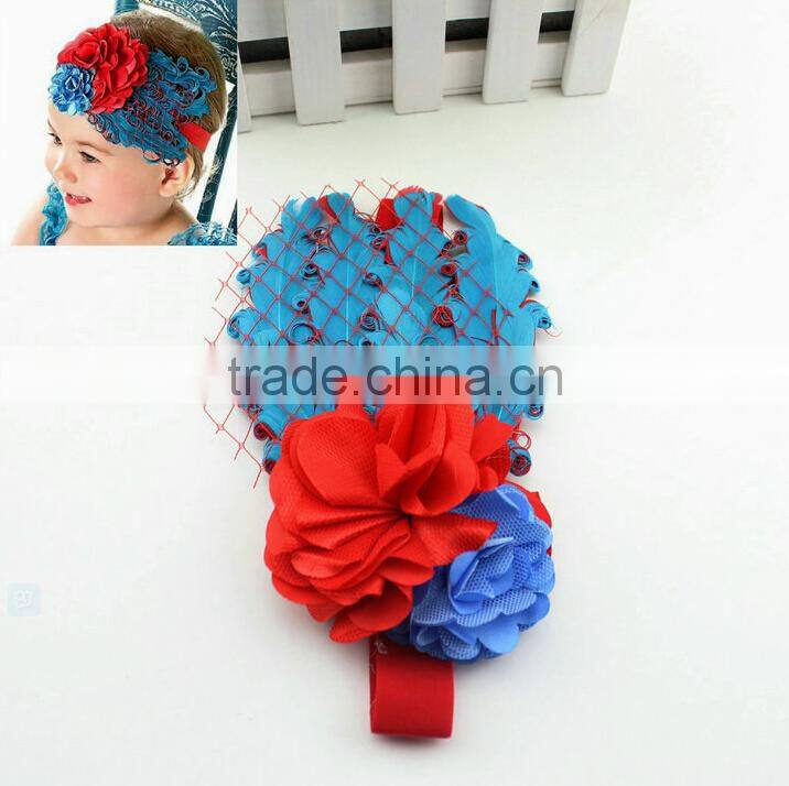 New Fashion Unique Baby Elastic Lace Headband Baby Girls Hair Turban Headband Wholesale Cute Baby Girls Feather Hairband