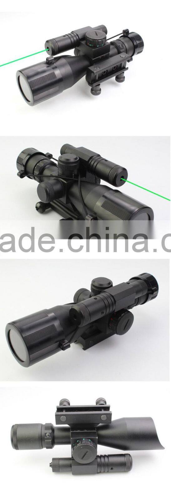 Compact 2.5-10X40 riflescope red green Mil-Dot Reticle attached green laser with standard weaver rail mount