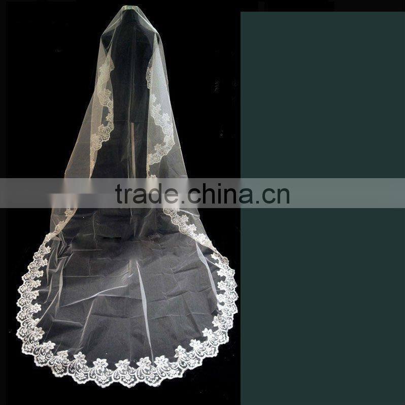 10PCS MOQ: White Cheap And Beautiful 1mW * 3mL Wedding Bridal Veils With Free Shipping