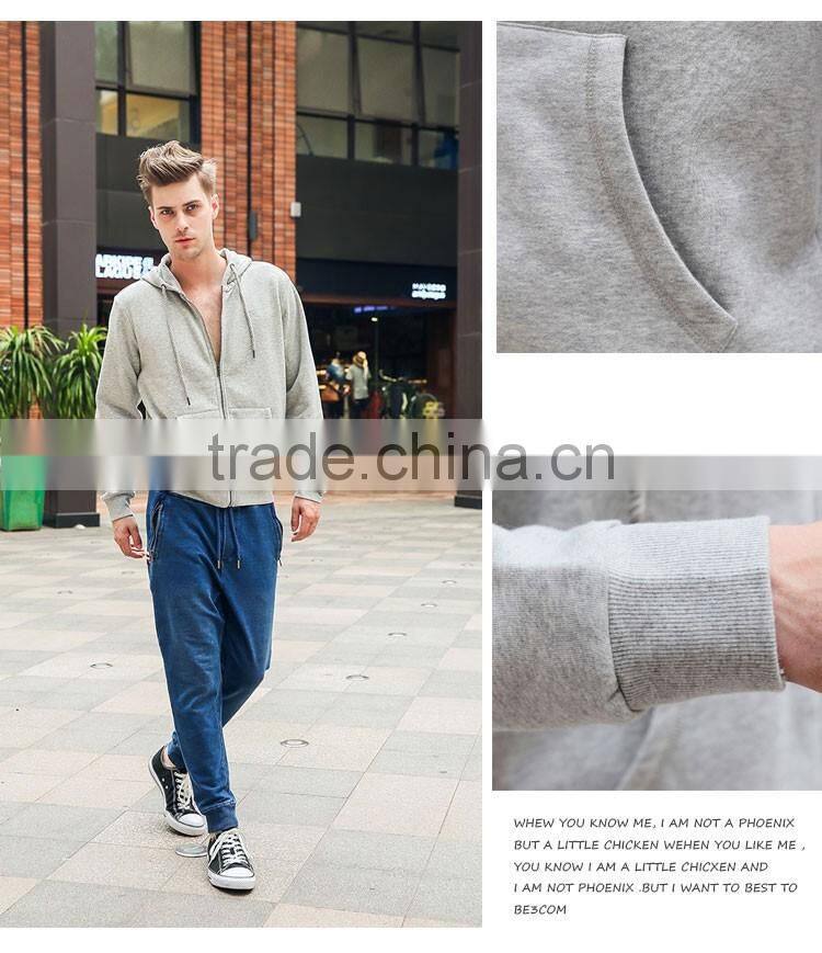 Men pure color full zip fleece hoodie wholesale in jiangxi youth thin zipper hooded jacket