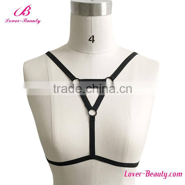 Hot Sale Simple Cheap Sexy Black Strappy Harness Bra