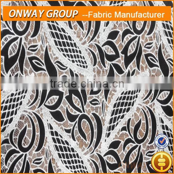 shaoxing china textile city produced ladies fashion wear in polyester cotton burn-out african net lace fabric