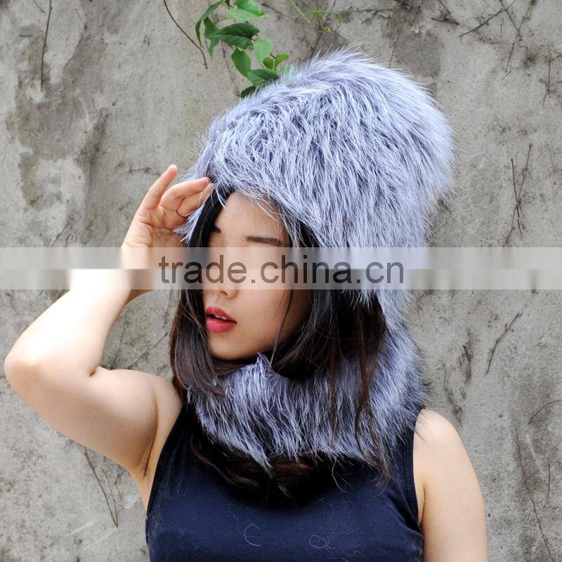 CX-C-01F Genuine Fox Fur Knitted Hats and Scarf Sets