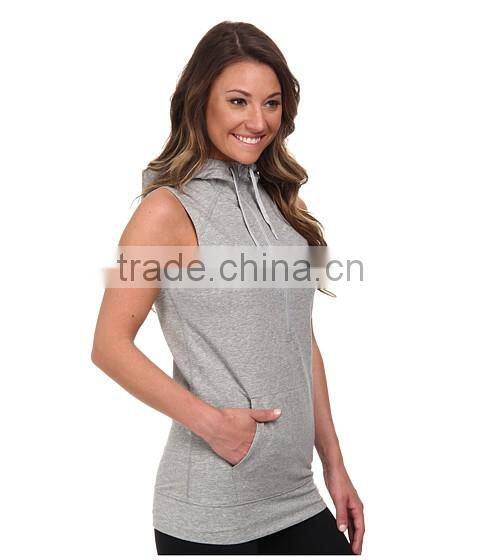 women vest waistcoats with hooded sleeveless half-zip hoodie white and gray color