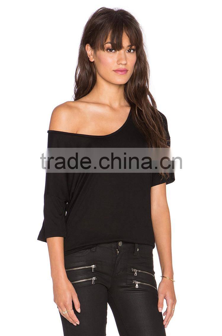 Ladies' wholesale sexy t shirt wide neck wonder woman t shirt