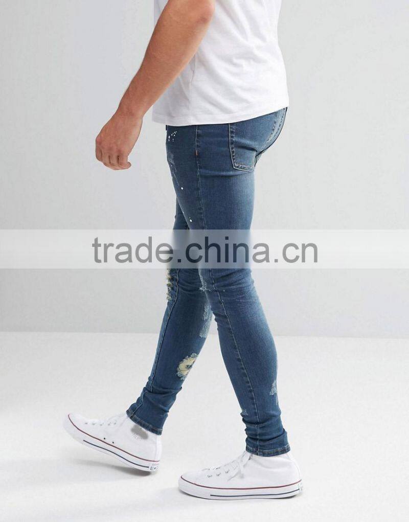 Slim Leg Slim Fit Distressed Moto Jeans for Men