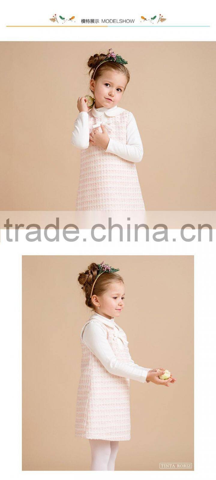 2017 Spring Tweed Fabric Dress Designs For Girl A-line Girls Sleeveless Party Dress