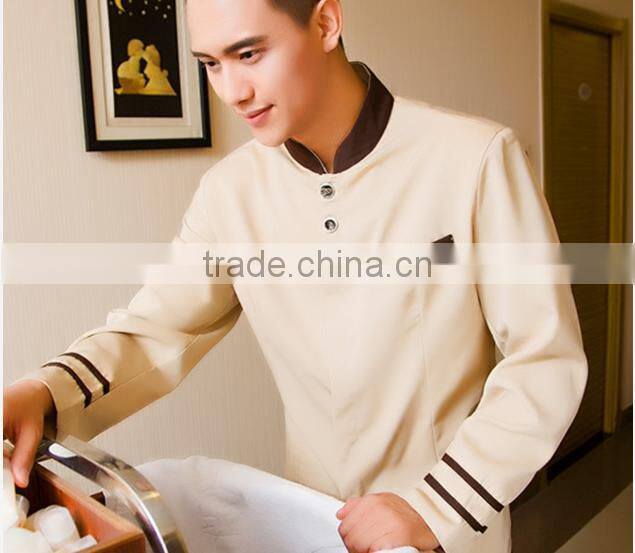Juqian bulk cheap price designer men's hotel and restaurant uniform housekeeping staff designs