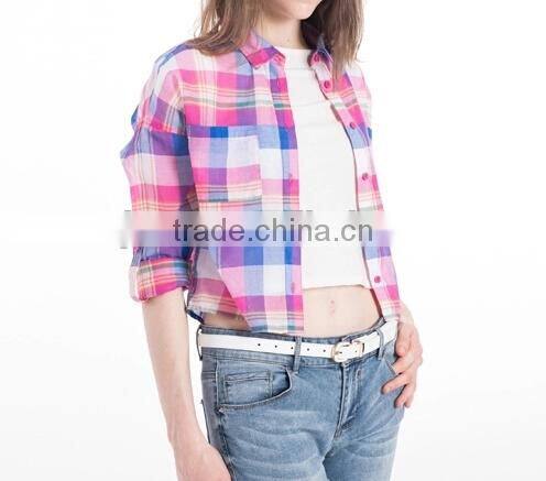 Customize White School tartan t shirts china colorful plaid crop top t shirt for women cotton shirt