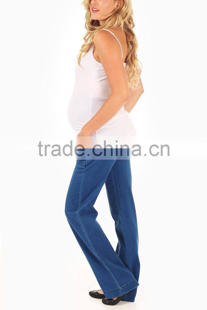 WHOLESALE MATERNITY CLOTHES LIGHT WASH FLAP POCKET FLARE MATERNITY PANTS