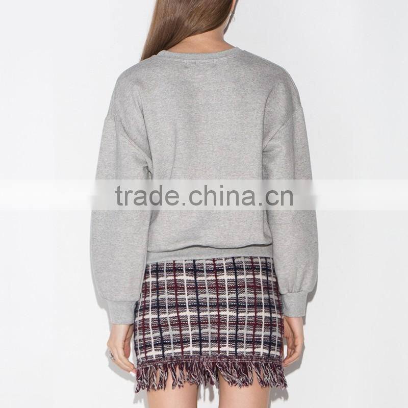 New!Girls cotton loose crewneck sweatshirt pullover with eyelet detail