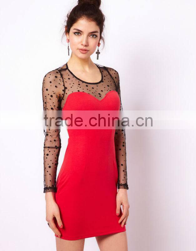 Bodycon Dress with Spot Mesh Inserts