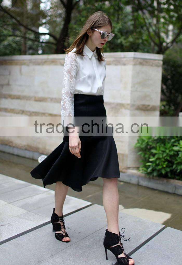 Guangzhou Shandao Wholesaler High Quality Fashion Party Wear Women Summer Black Knee Length Cotton Net Flare Long Skirt