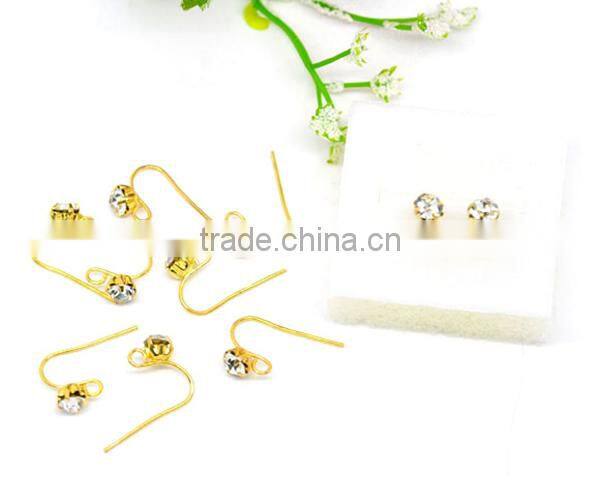 Gold Plated Rhinestone Earwire Hooks with Loop 18x12mm