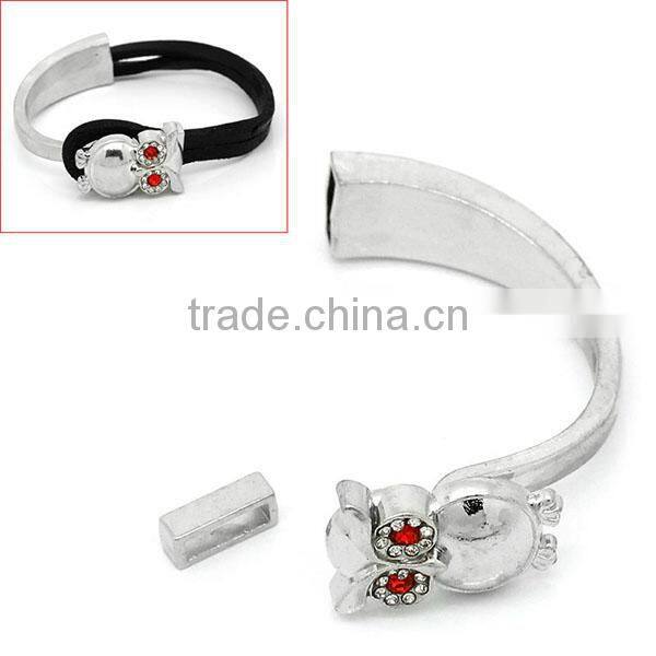 Half Bracelet Bangle Bar With Slider Halloween Owl Silver Tone Red & Clear Rhinestone 5.8cm x 1.7cm, 2Sets