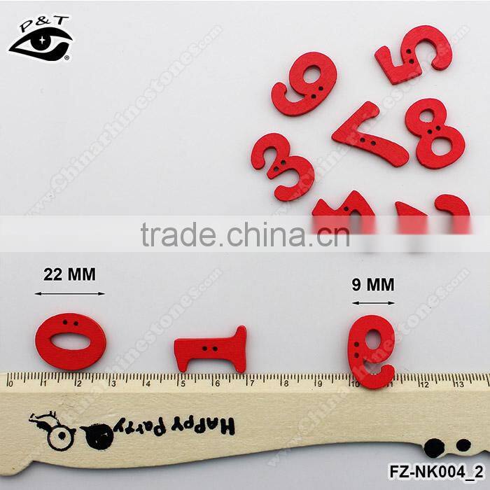 9x22mm Red Numbers Shaped Wood Buttones For clothing DIY Decoration Accessories