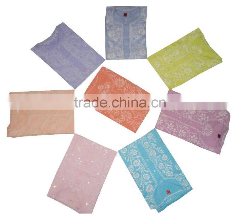 Indian Lucknow Chikan Kurtis,Cotton Embroidery Kurtis Top Tunic