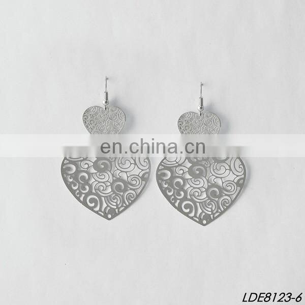 Wholesale delicate colorful hollow heart jewelry filigree two heart women drop earrings fashion forever love valentines gift