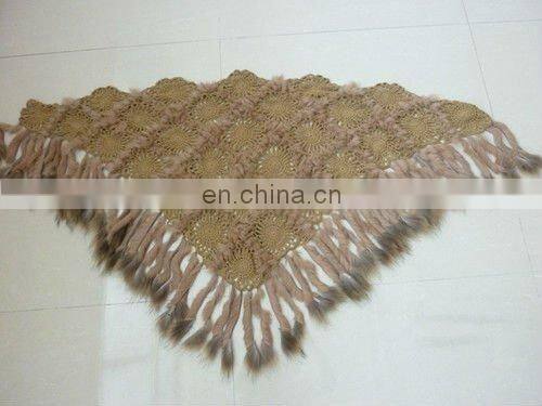 Ladies hook flower knitted shawls wraps with fur